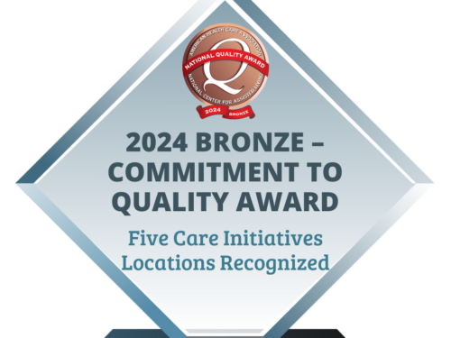 2024 Bronze - Commitment to Quality Award. Five Care Initiatives locations recognized. Emblem of Care Initiatives with a bronze badge at the top.